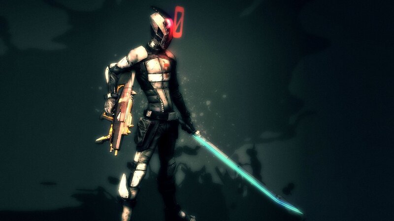 Armored Warrior with Sword — Black, Dramatic, Night, Digital Art, Gun