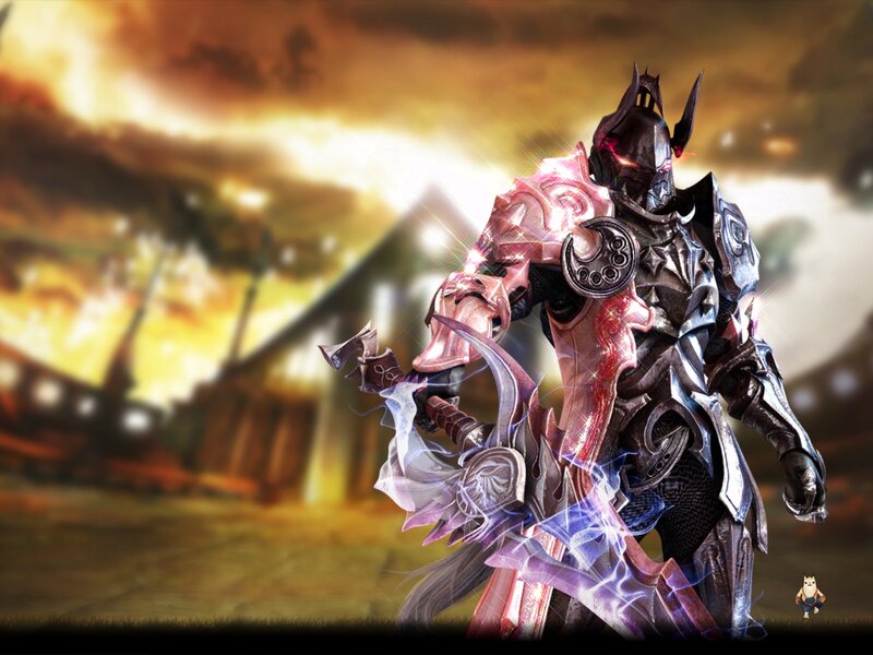 Armored Warrior with Sword — Black, Dramatic, Sunset, Digital Art