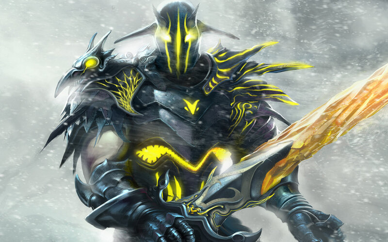 Armored Warrior with Sword — Black, Dramatic, Winter, Digital Art, Armor, Snow