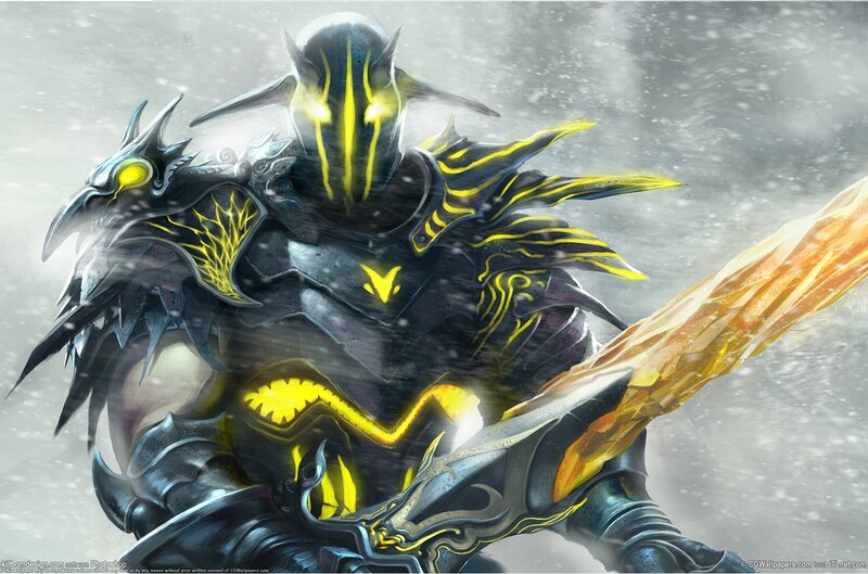 Armored Warrior with Sword — Black, Dramatic, Winter, Digital Art, Snow, Armor