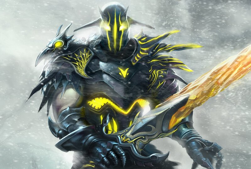 Armored Warrior with Sword — Black, Dramatic, Winter, Digital Art