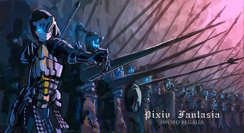 Armored Warrior with Sword — Blue, Dramatic, Digital Art, Armor, Crowd