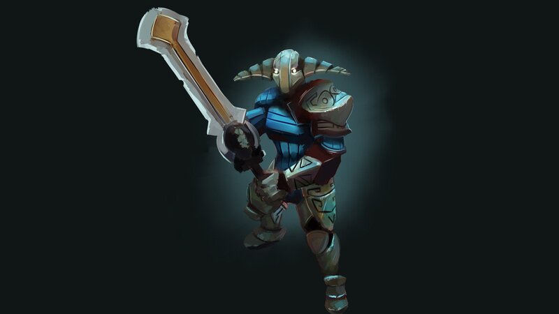 Armored Warrior with Sword — Blue, Dramatic, Digital Art, Armor, Helmet