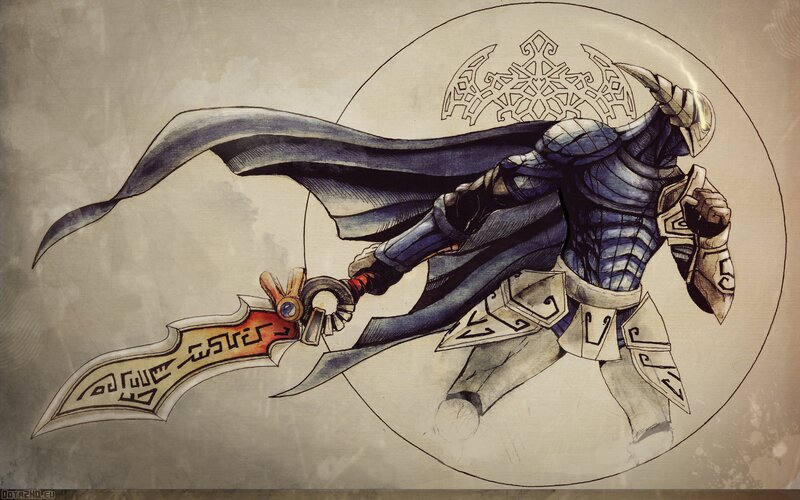 Armored Warrior with Sword — Blue, Dramatic, Digital Art, Cape