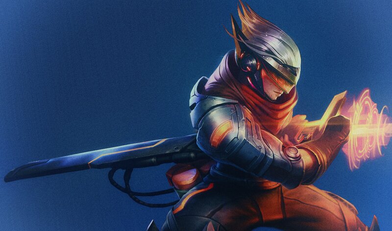 Armored Warrior with Sword — Blue, Dramatic, Digital Art, Energy Effect