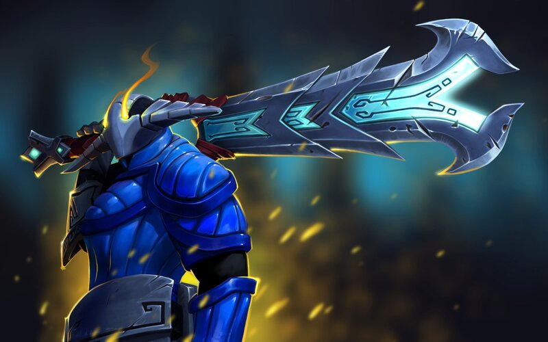 Armored Warrior with Sword — Blue, Dramatic, Night, Digital Art, Armor, Fire