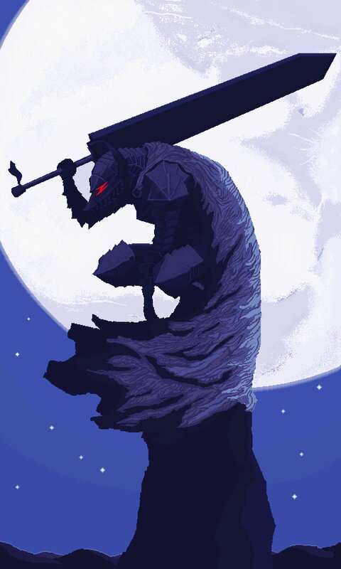 Armored Warrior with Sword — Blue, Dramatic, Night, Digital Art, Moon