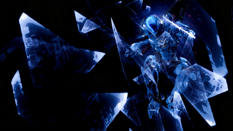 Armored Warrior with Sword — Blue, Dramatic, Night, Digital Art
