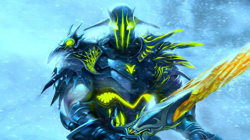 Armored Warrior with Sword — Blue, Dramatic, Winter