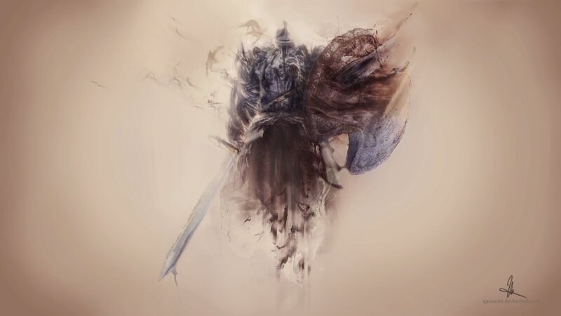 Armored Warrior with Sword — Brown, Dramatic, Digital Art, Shield