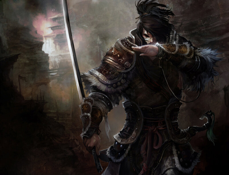 Armored Warrior with Sword — Brown, Dramatic, Digital Art