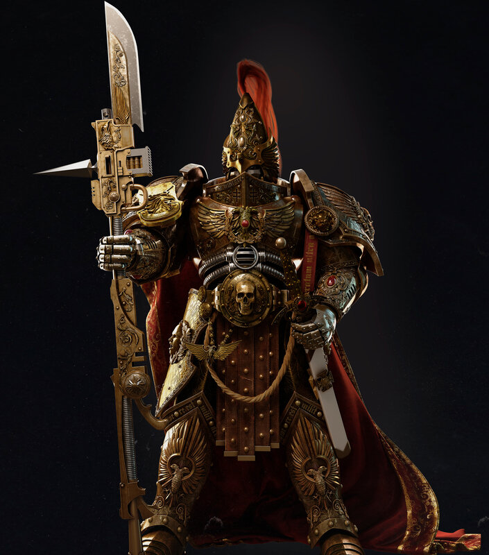 Armored Warrior with Sword — Gold, Dramatic, 3d Render