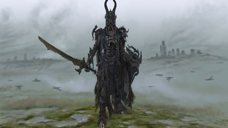 Armored Warrior with Sword — Gray, Dramatic, Digital Art, Shield