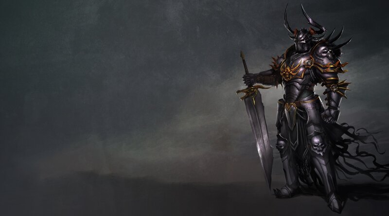 Armored Warrior with Sword — Gray, Dramatic, Digital Art, Skulls