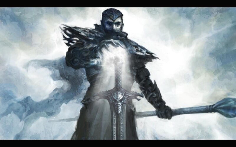 Armored Warrior with Sword — Gray, Dramatic, Digital Art