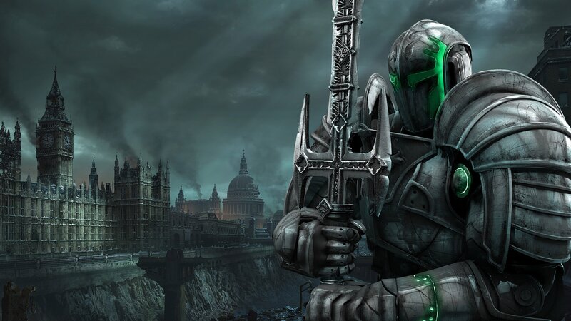 Armored Warrior with Sword — Gray, Dramatic, Night, Digital Art