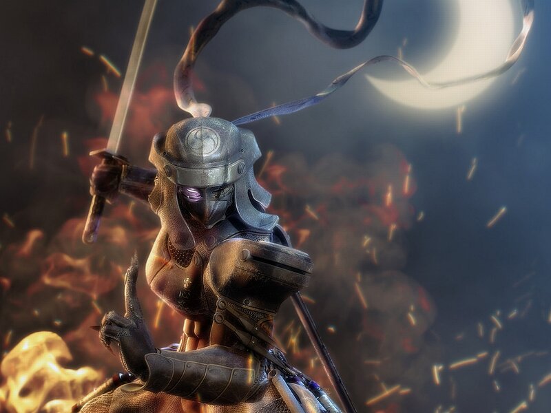 Armored Warrior with Sword — Gray, Dramatic, Night
