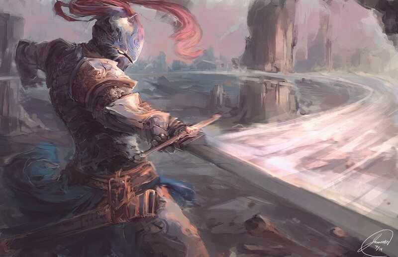 Armored Warrior with Sword — Gray, Dramatic, Sunset