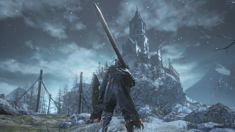 Armored Warrior with Sword — Gray, Dramatic, Winter, 3d Render