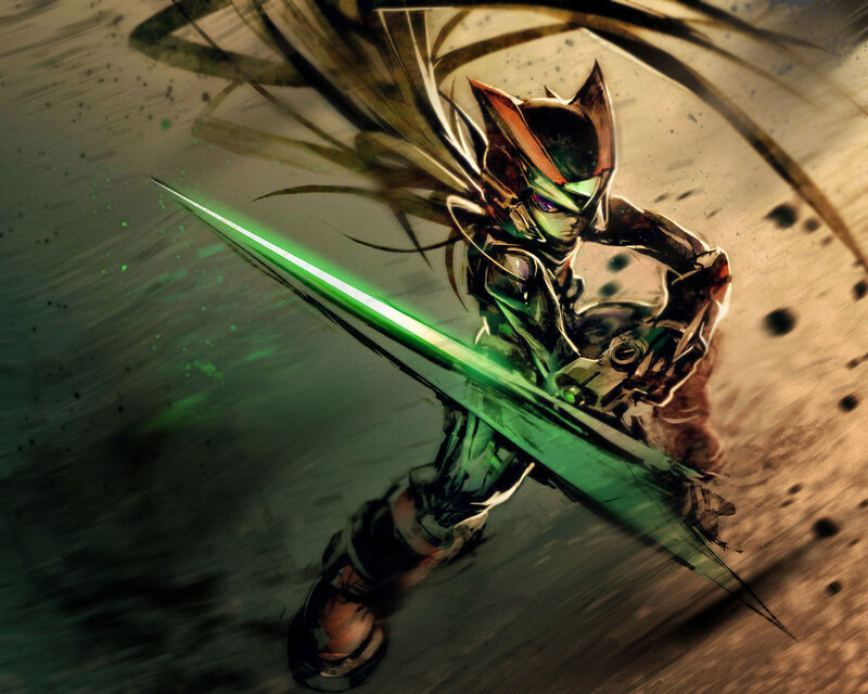 Armored Warrior with Sword — Green, Dramatic, Digital Art, Armor, Helmet