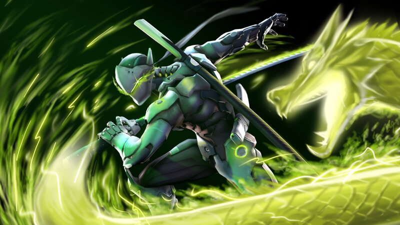 Armored Warrior with Sword — Green, Dramatic, Digital Art, Dragon