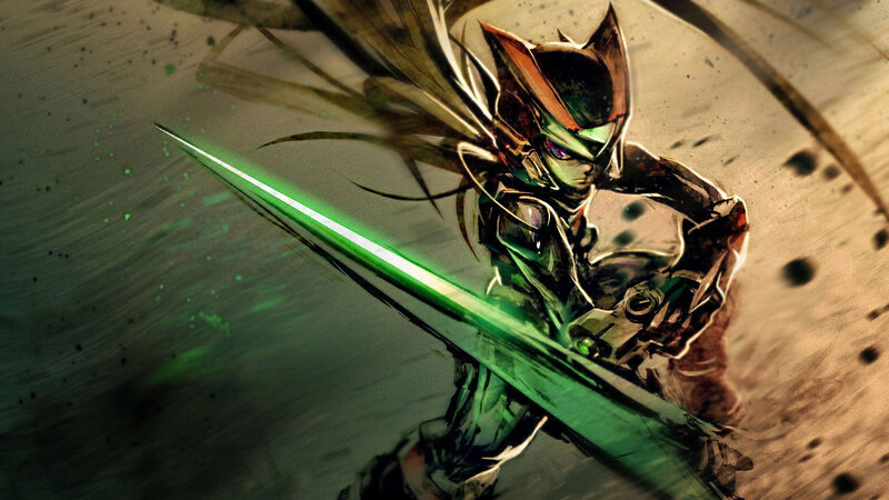 Armored Warrior with Sword — Green, Dramatic, Digital Art, Helmet
