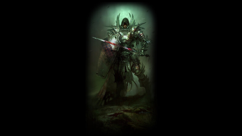 Armored Warrior with Sword — Green, Dramatic, Night