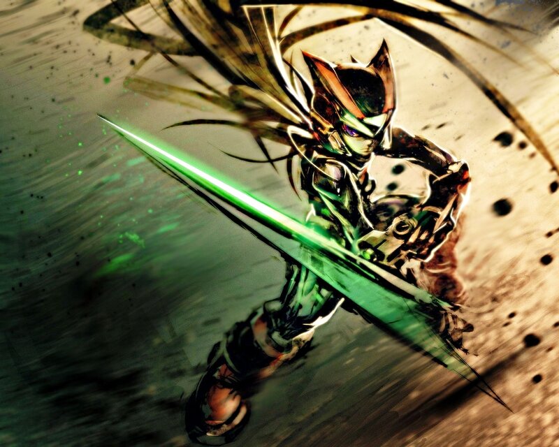Armored Warrior with Sword — Green, Dramatic
