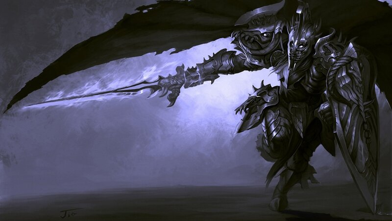 Armored Warrior with Sword — Purple, Dramatic, Night, Digital Art