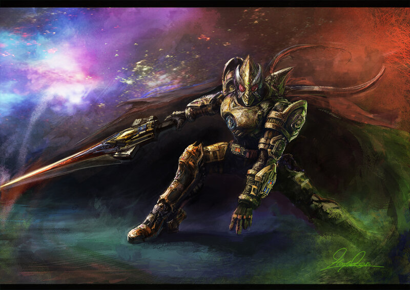 Armored Warrior with Sword — Purple, Dramatic