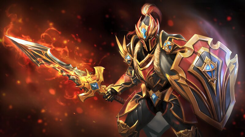Armored Warrior with Sword — Red, Dramatic, Digital Art, Shield, Fire