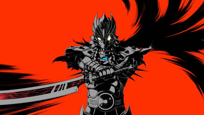 Armored Warrior with Sword — Red, Dramatic