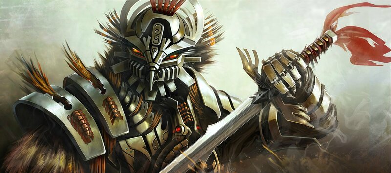 Armored Warrior with Sword — Silver, Dramatic, Digital Art, Armor, Feathers