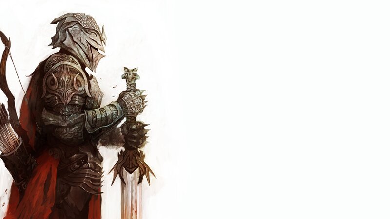 Armored Warrior with Sword — White, Dramatic, Digital Art, Bow