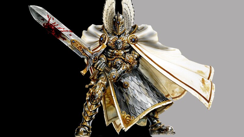 Armored Warrior with Sword — White, Dramatic, Digital Art