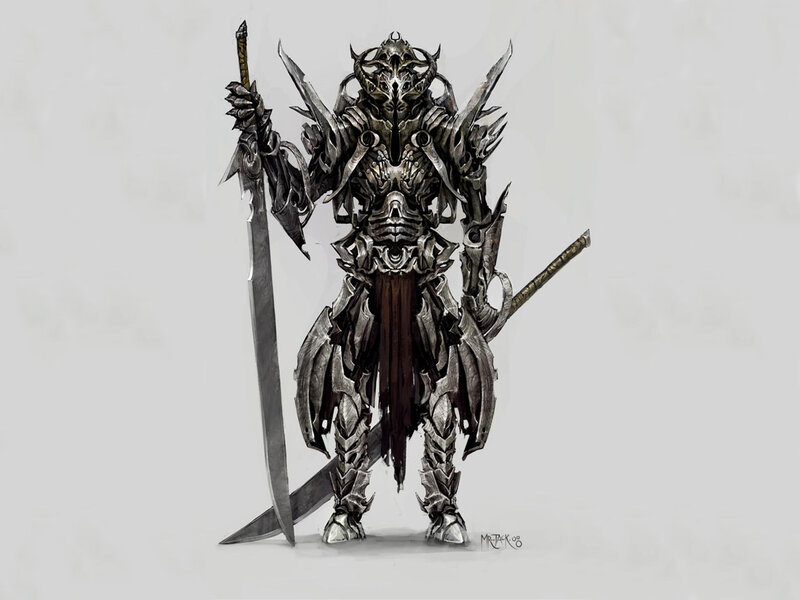 Armored Warrior with Swords — Gray, Dramatic, Digital Art, Armor