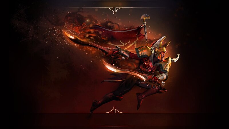 Armored Warrior with Swords — Red, Dramatic