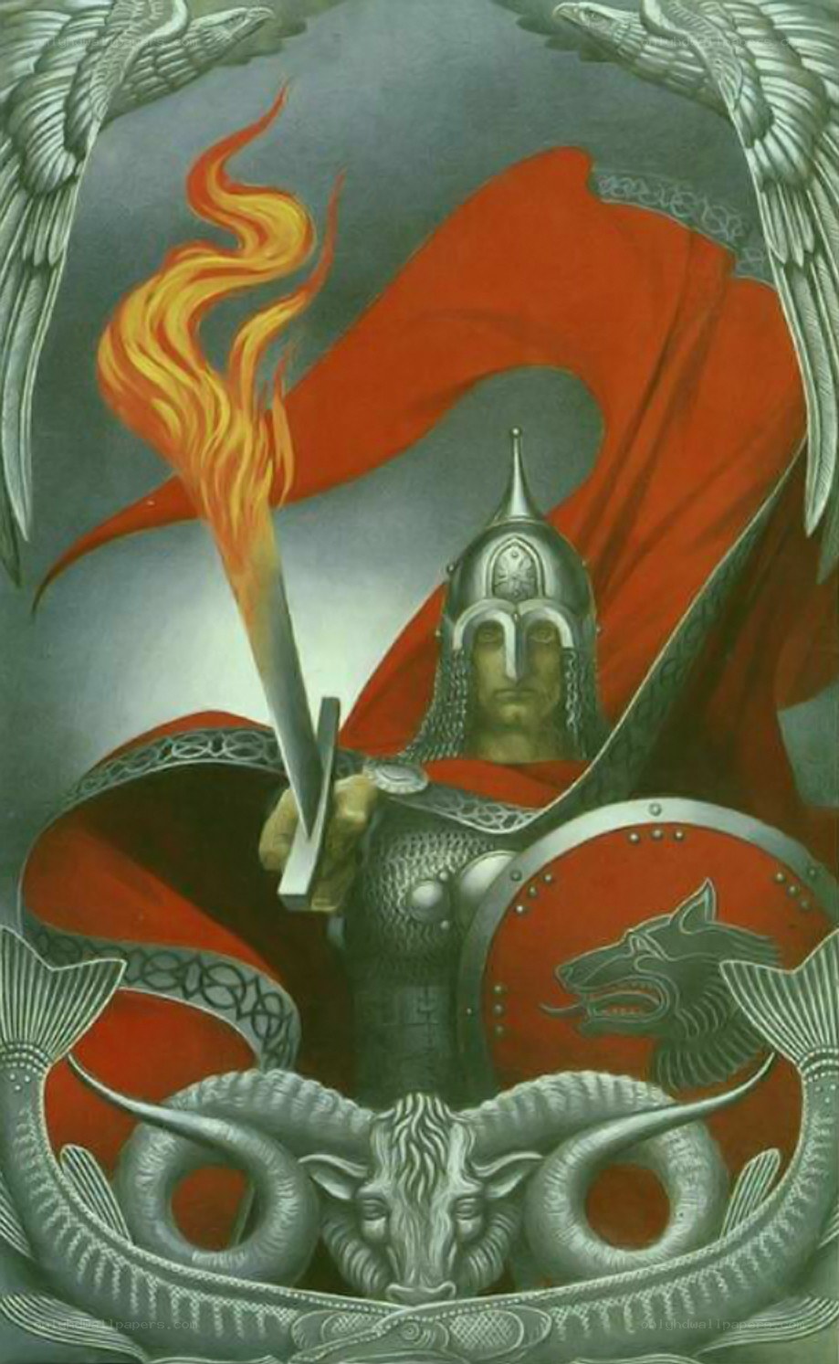 Armored warrior with torch