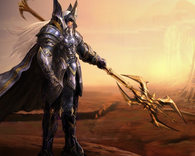 armored warrior with trident