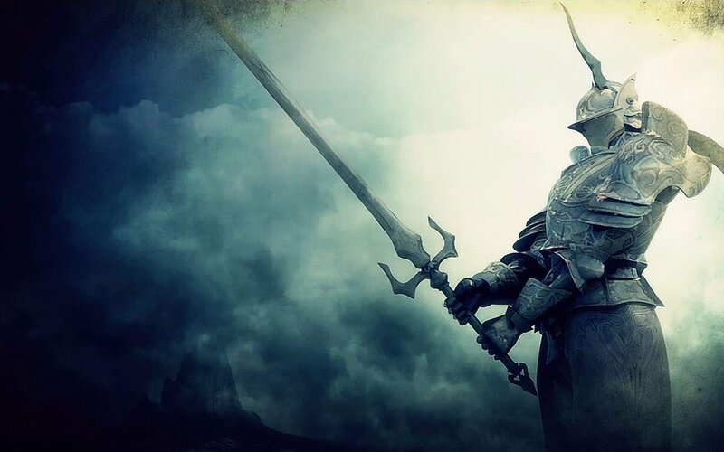 armored warrior with trident sword