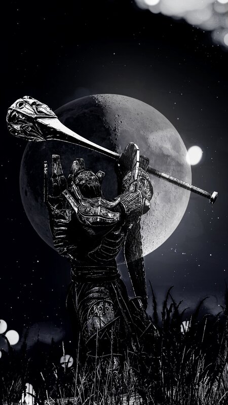Armored Warrior with Weapon — Black, Dramatic, Night