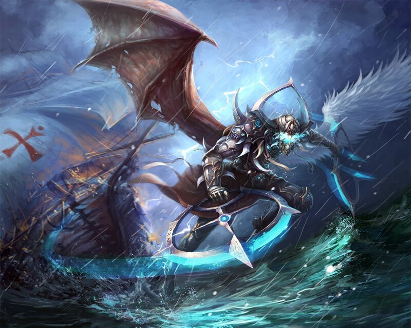 Armored Warrior with Wings — Blue, Dramatic, Digital Art, Lightning