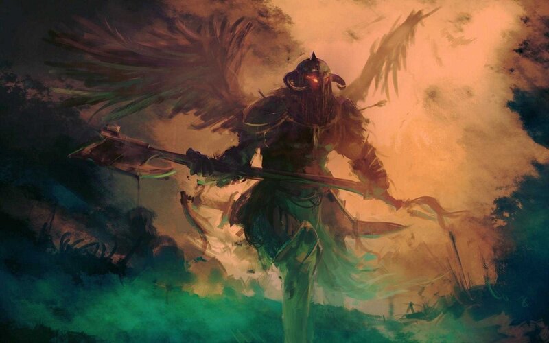 Armored Warrior with Wings — Green, Dramatic