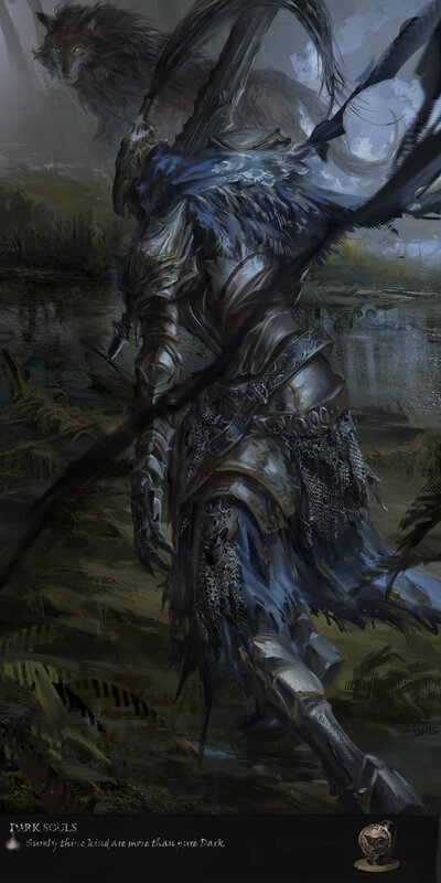 Armored Warrior with Wolf — Blue, Dramatic, Digital Art