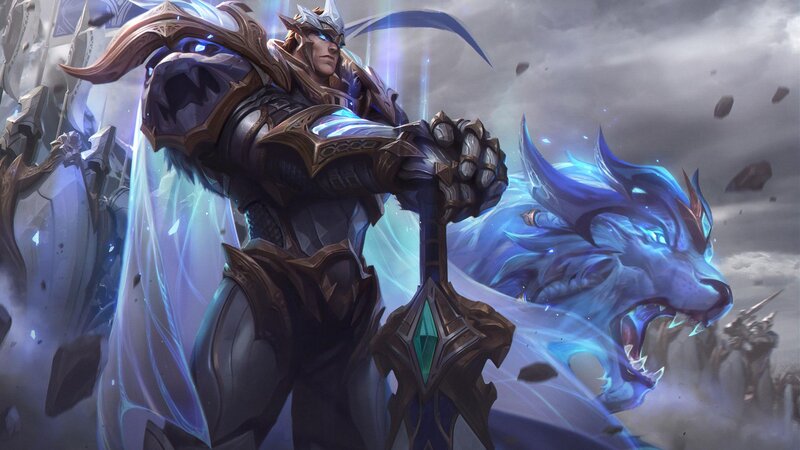 Armored Warrior with Wolf — Blue, Dramatic