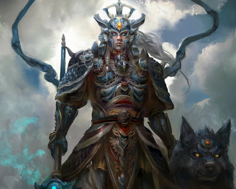 Armored Warrior with Wolf — Blue