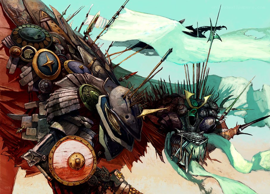 Armored warriors in battle