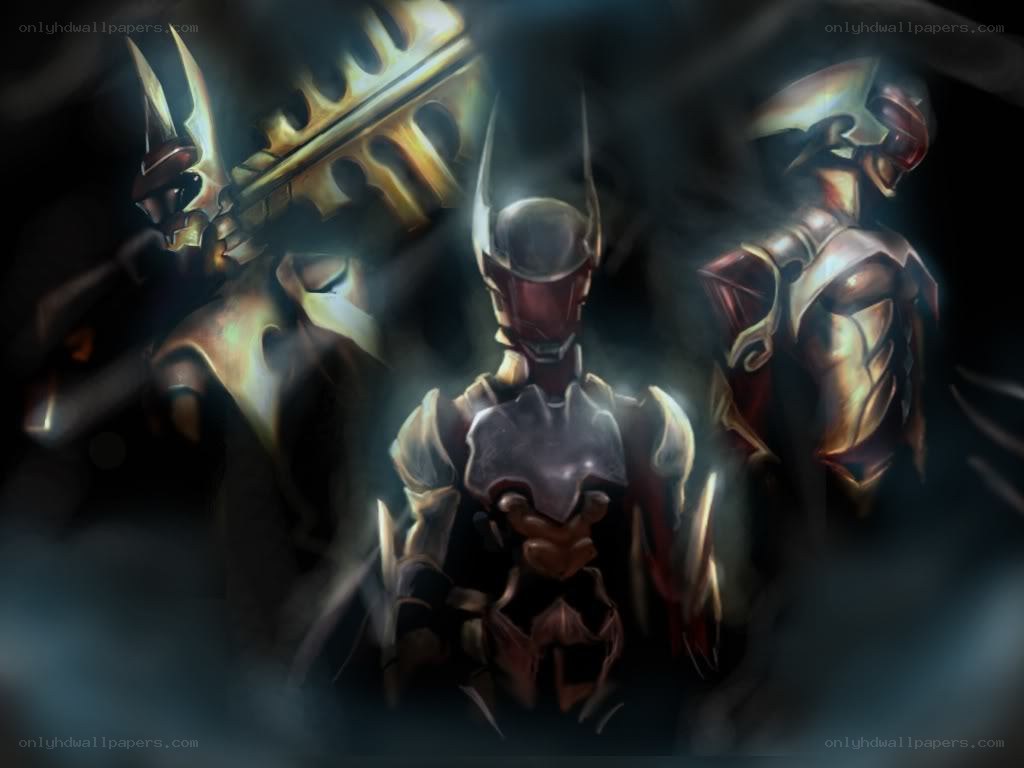 armored warriors in dark fog