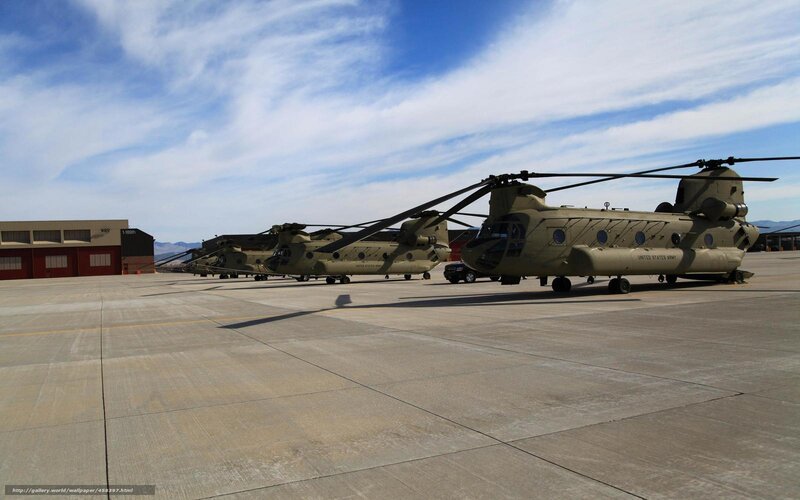 Army Chinook helicopters on tarmac