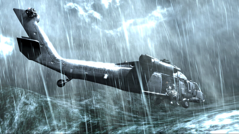 Army helicopter in stormy sea